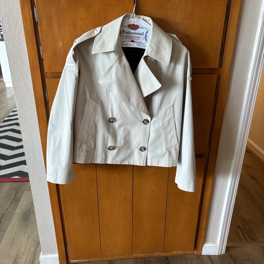 Massimo Dutti Off-White Double-Breasted Pea Coat